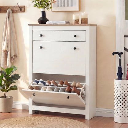 2 Door Shoe Cabinet with Drawer – Slim Hallway Storage Unit