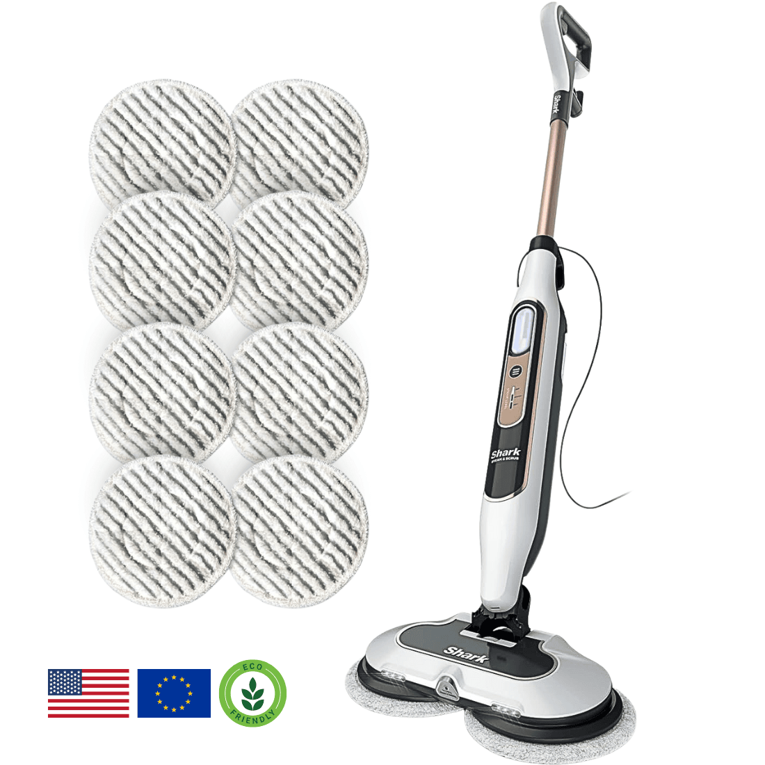 Shark® Alles-in-één Stoom- & Schrobmop – LED-verlichting, XL-watertank, 8 pads