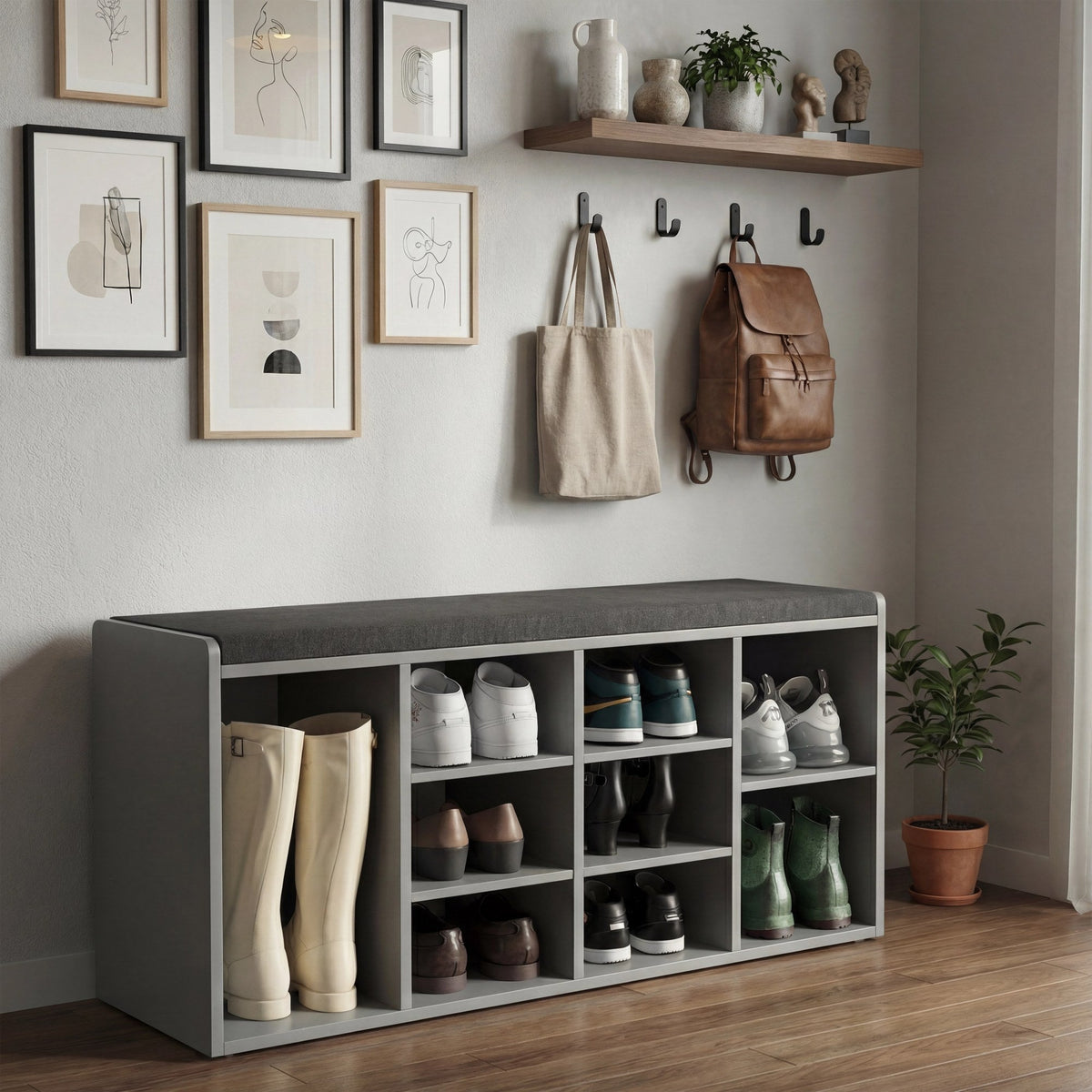 Shoe Storage Bench Cabinet Hallway | Low Shoe Rack With Seat