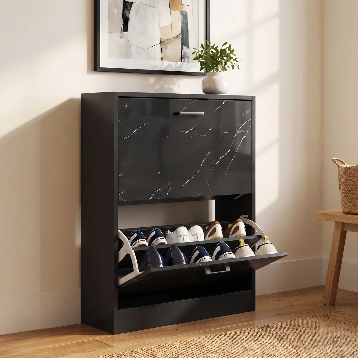 Slanke schoenenkast met 2 lades