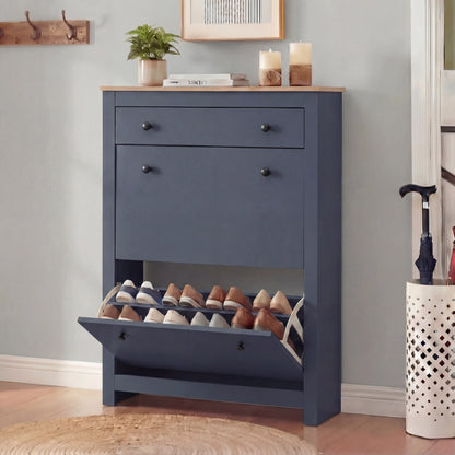 2 Door Shoe Cabinet with Drawer – Slim Hallway Storage Unit