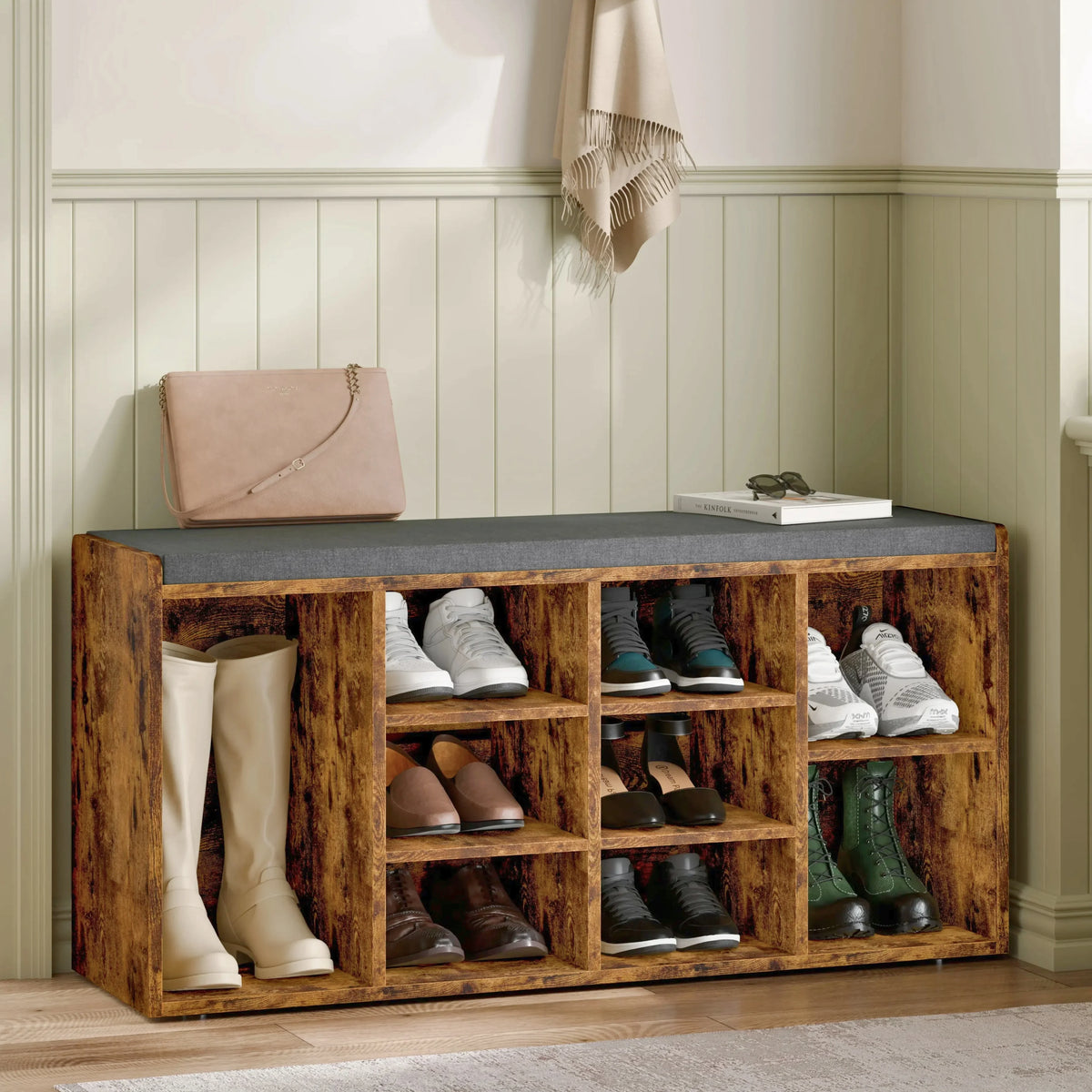 Shoe Storage Bench Cabinet Hallway | Low Shoe Rack With Seat