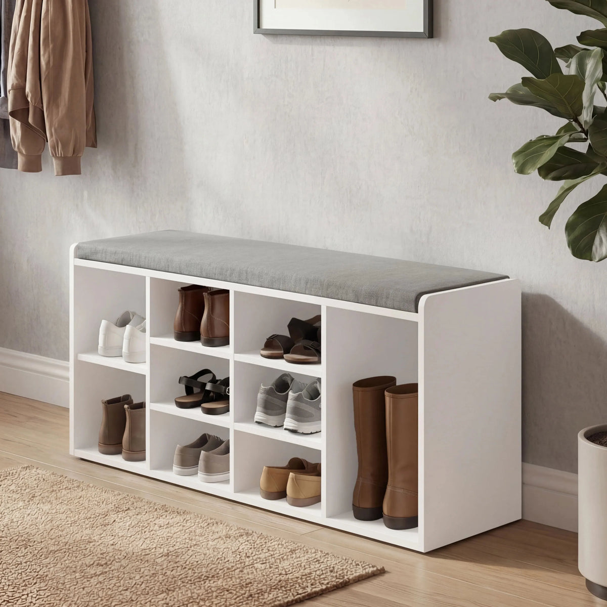 Shoe Storage Bench Cabinet Hallway | Low Shoe Rack With Seat